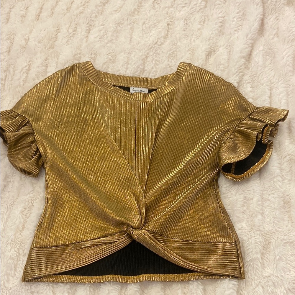 Love Fire Gold Flutter Sleeve Blouse with Tie Front